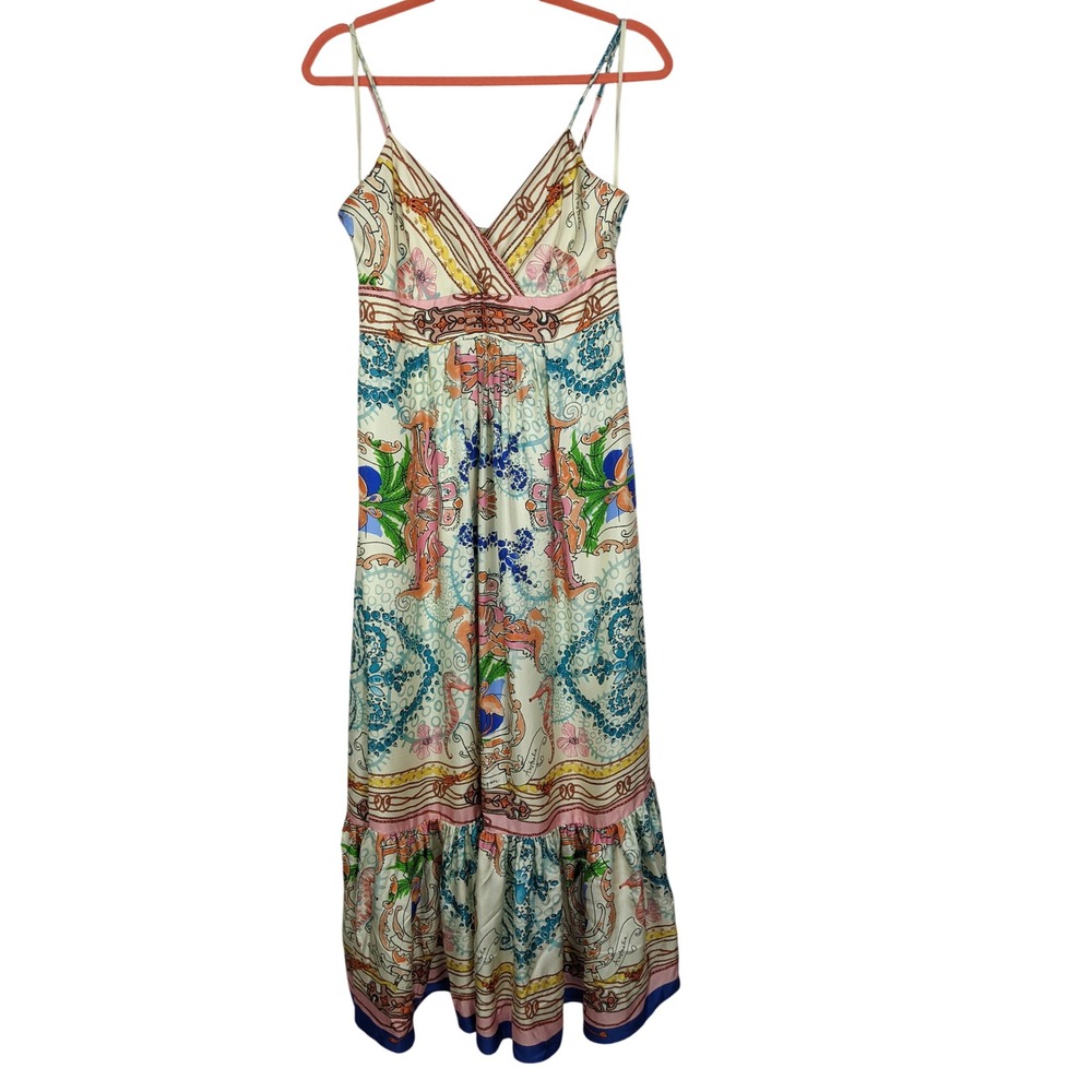 Collette Dinnigan Silk Maxi Dress Womens S Floral Nautical Flamingo Tropical